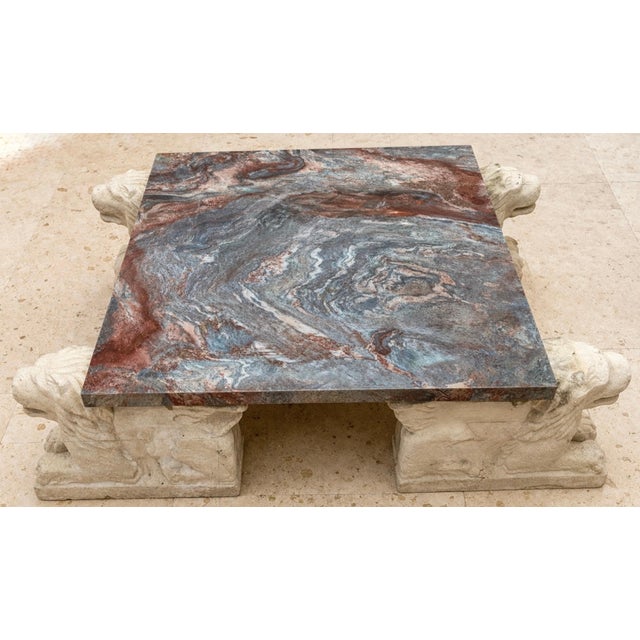 Late 20th Century Monumental Italian Florentine Lion Coffee Table with Breccia Marble Top For Sale - Image 5 of 16