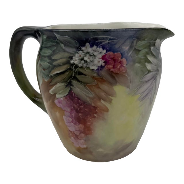 A Rare Hand Painted Jean Pouyat Limoges Porcelain Pitcher by F. M. Wood, Circa 1900 For Sale