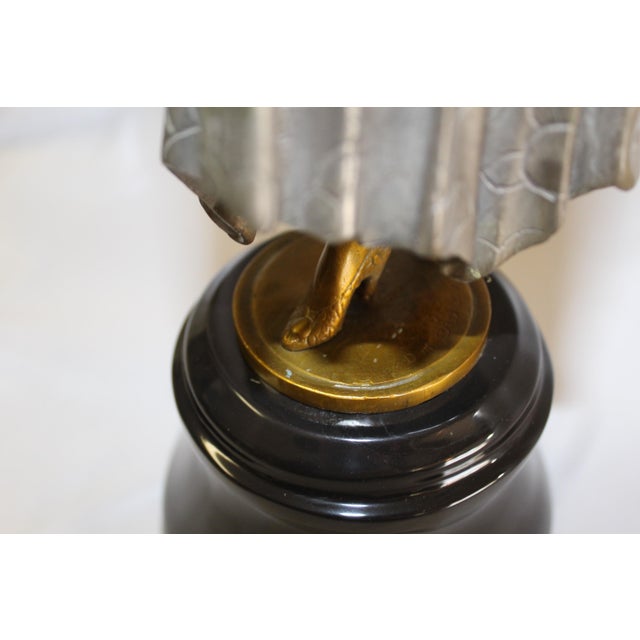 1990s Art Deco Sculpture Lady the Book Lady Bronze and Marble For Sale - Image 12 of 18