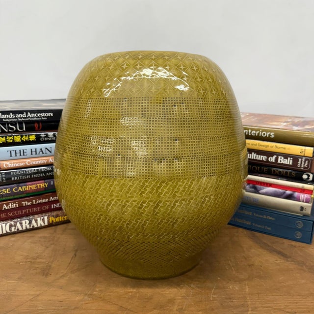 Mustard Yellow Ceramic Vase with Stars & Squares Design For Sale - Image 4 of 9