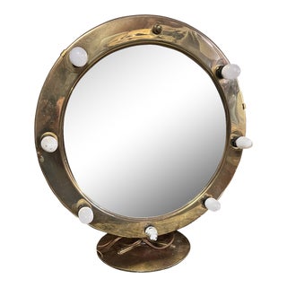 1930s Round Brass Magnifying Hollywood Makeup Vanity Mirror For Sale