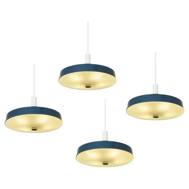 Large Mid-Century Modern Pendant Lamps in Painted Metal and Opaline Glass, 1960, Set of 4 For Sale - Image 10 of 10
