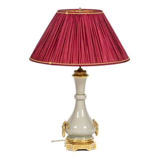 Bronze and Celadon Porcelain Lamp, 1880s For Sale