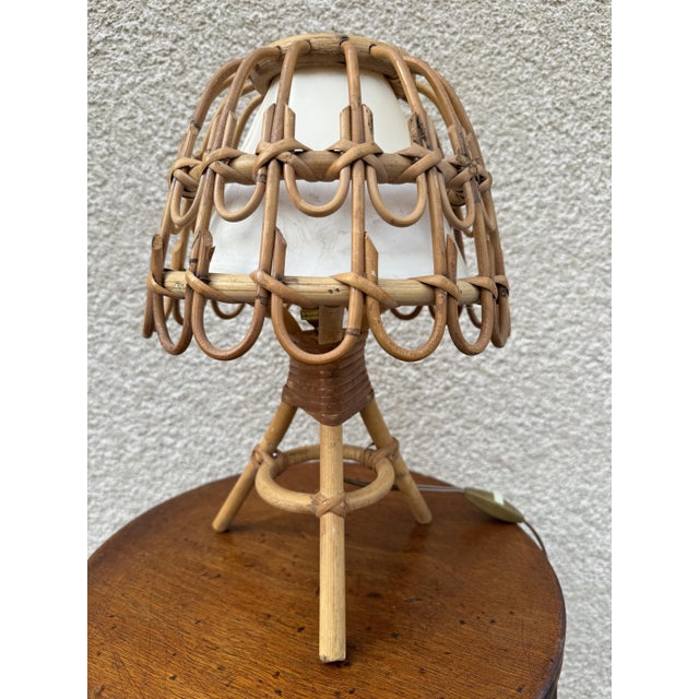 1960s Mid-Century French Rattan and Wicker Table Lamp attributed to Louis Sognot, 1960s For Sale - Image 5 of 17