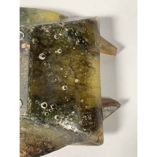 Olive Antoine Leperlier Geometric Bowl in Bubbled Glass Paste, 20th Century For Sale - Image 8 of 9