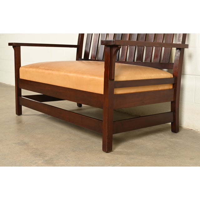 L. & J. G. Stickley Antique Mission Arts & Crafts Onondaga Mahogany Bench or Settle Sofa, Circa 1902 For Sale - Image 10 of 13