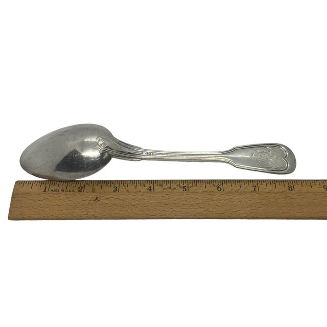 Antique French Christofle “Chinon” Glossy Silver Plate European Place Oval Soup Spoon With Monogram For Sale - Image 10 of 13