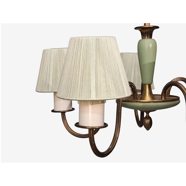 1950s Nordiska Kompaniet, Chandelier, Green Lacquered Wood, Brass For Sale - Image 11 of 13