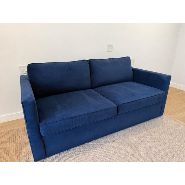 West Elm West Elm Harris Queen Sleeper Sofa in Ink Blue Performance Velvet For Sale - Image 4 of 7