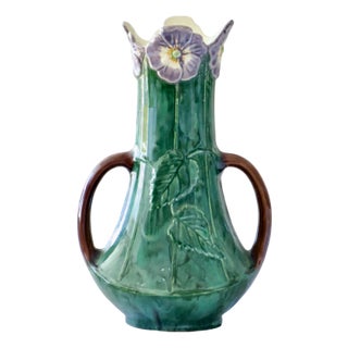 Art Nouveau Slip Vase with Pansy Flowers, 19th Century For Sale