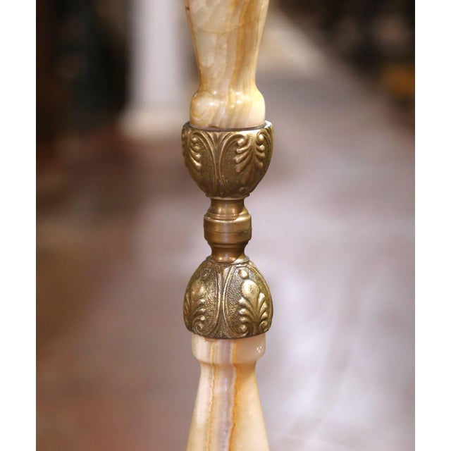 Metal Early 20th Century French Carved Onyx & Brass Swivel Dolphin Standing Hall Tree For Sale - Image 7 of 8