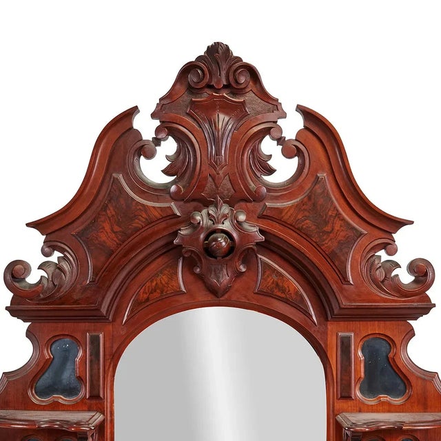 C 1890s Antique Monumental, Ren Revival, Burl Walnut, Marble 95” H, Etagere!! For Sale - Image 4 of 6