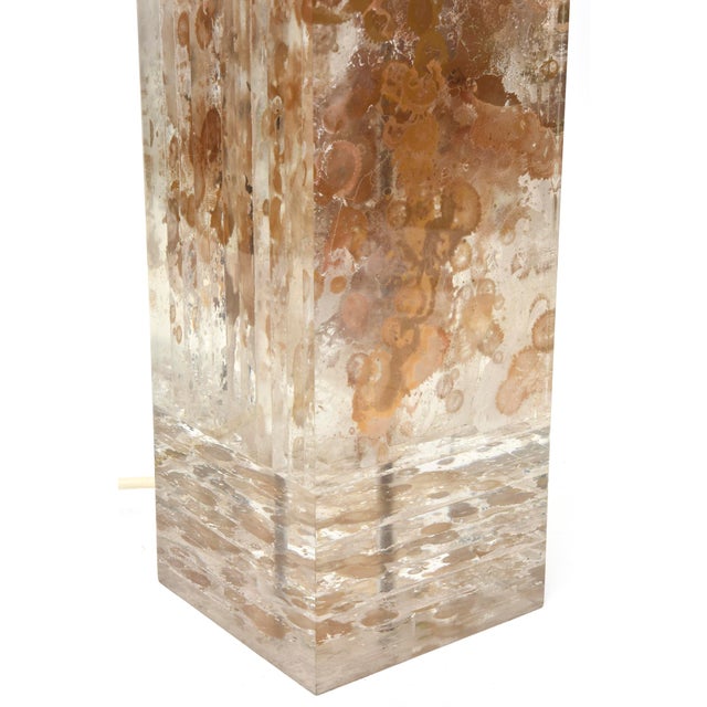 1970's Vintage French Lucite Column Table Lamp With Copper and Gold Leaf by Romeo Paris For Sale - Image 9 of 10