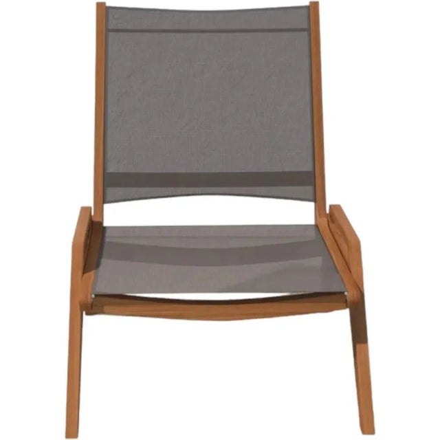Hi Teak Draper Teak Outdoor Sling Chat Chair For Sale - Image 4 of 6
