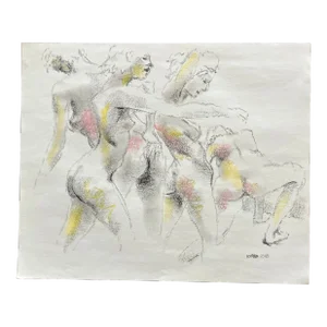 Contemporary Original Abstract Expressionist 4 Female Nude Pastel Life Study Drawing