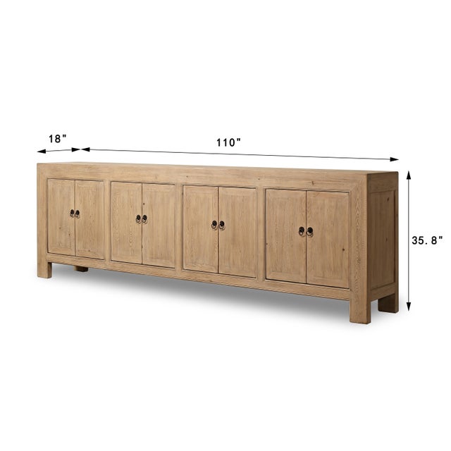 Contemporary Sideboard Buffet Cabinet - Eight-Door Solid Wood For Sale - Image 3 of 11