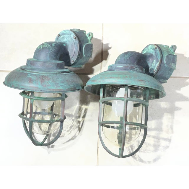 Vintage Maritime Solid Copper & Brass Sconces Size 14” High X 9” Wide X 10” Deep For Sale In Miami - Image 6 of 17