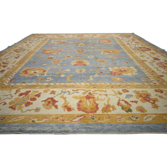 Modern Vintage Blue Turkish Oushak Rug, 11'10 X 15'09 For Sale - Image 3 of 7