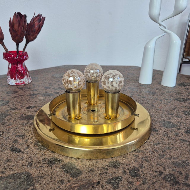 Gold Mid-Century Brass and Glass Flush Mount from Lampukas, Finland, 1960s For Sale - Image 8 of 14