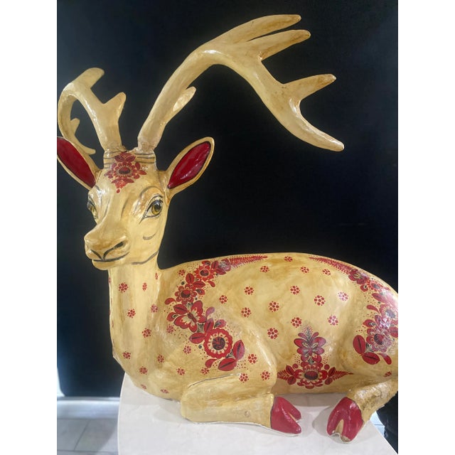 Paper Monumental Surrealist Papier-Mâché Large Sculpture of a Deer by Sergio Bustamante Signed and # 29/100 For Sale - Image 7 of 13