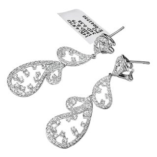 14K White Gold Diamond Hanging Drop Dangle Filigree Earrings For Sale