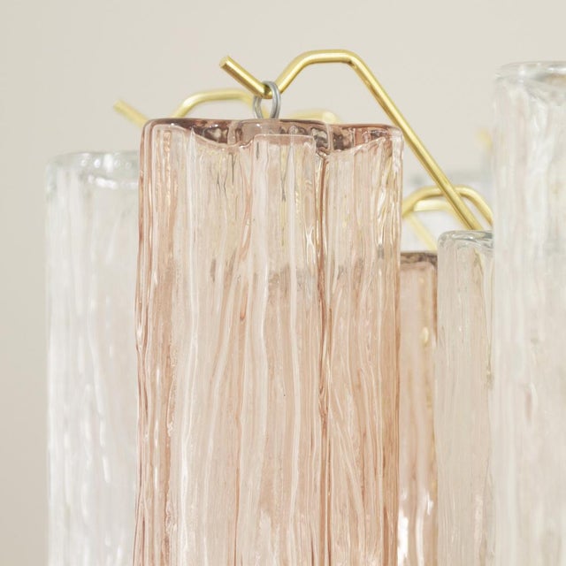 Gold Italian Pink and Clear Glass Suspension Lamp, 1990s For Sale - Image 8 of 12