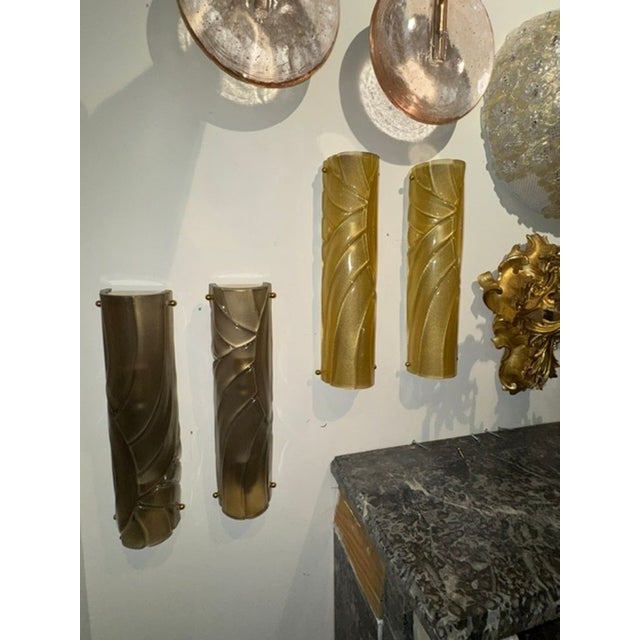 Modern Pair of Murano Gold Tube Sconces For Sale - Image 3 of 5