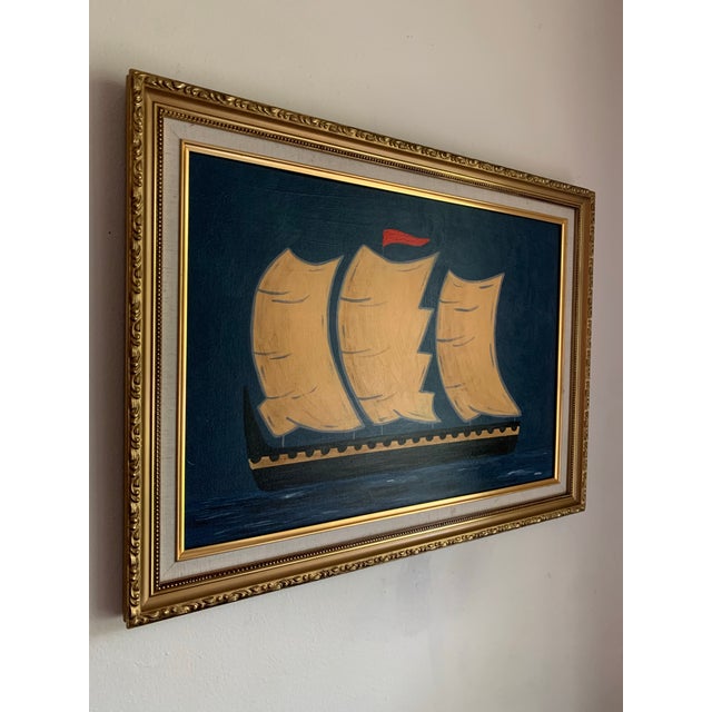 Navy Blue Contemporary Impressionist Style Seascape Painting on Canvas, Framed For Sale - Image 8 of 8