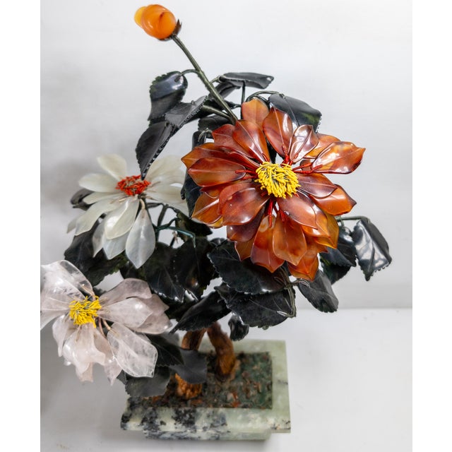 Jade 20th Century Chinese Chinoiserie Pair of Jade Trees With Nephrite, Carnelian and Rose Quartz For Sale - Image 8 of 18