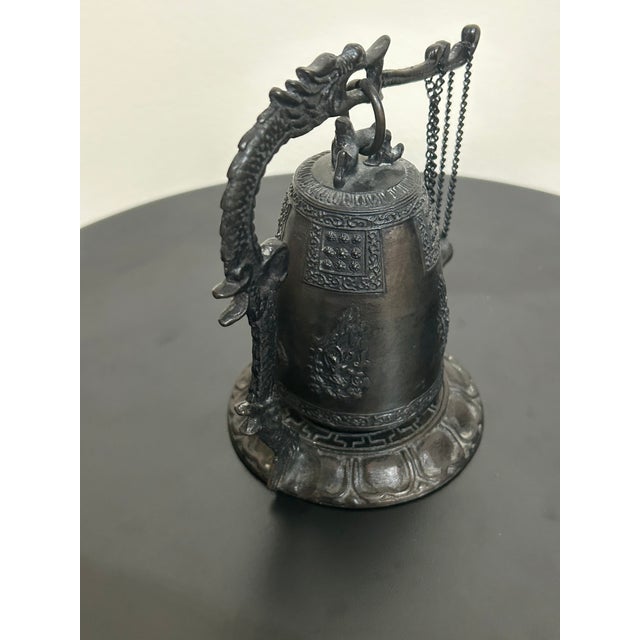 Vintage Japanese Cast Iron Dragon Temple Bell For Sale - Image 4 of 17