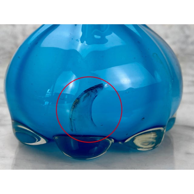 Glass Mid-Century Atomic Blue Blown Art Glass Sculpted Vase For Sale - Image 7 of 9
