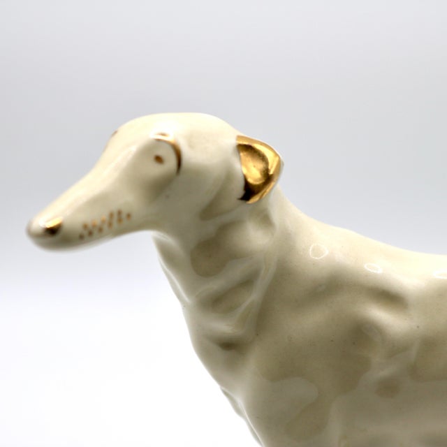 Ivory Mid-Century Modern White Glazed Ceramic Greyhound Figurine With Gold Accents For Sale - Image 8 of 9