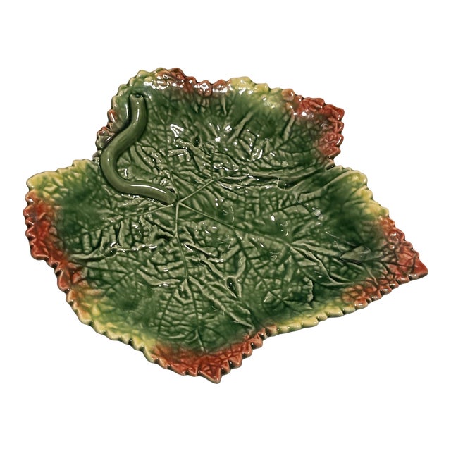 Mid 20th Century Majolica Leaf Plate For Sale