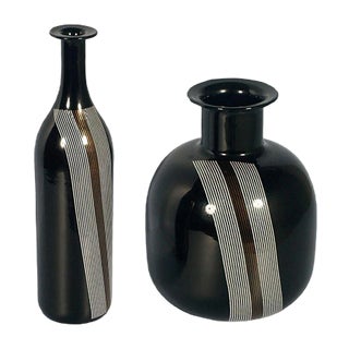 Black Blown Murano Glass Vases, 1960s, Set of 2 For Sale