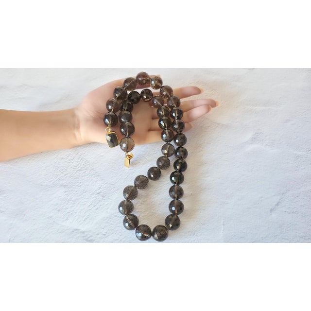 Brown Vintage Art Deco Smoky Quartz Beaded Necklace With Gold-Plated Quartz Clasp For Sale - Image 8 of 8