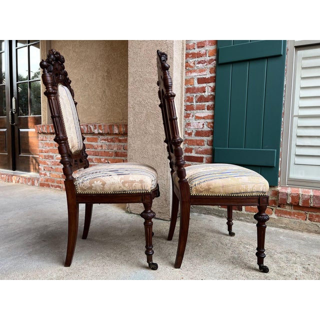 Pair Antique French Dining Chairs Renaissance Carved Oak Black Forest C1880 For Sale - Image 9 of 18