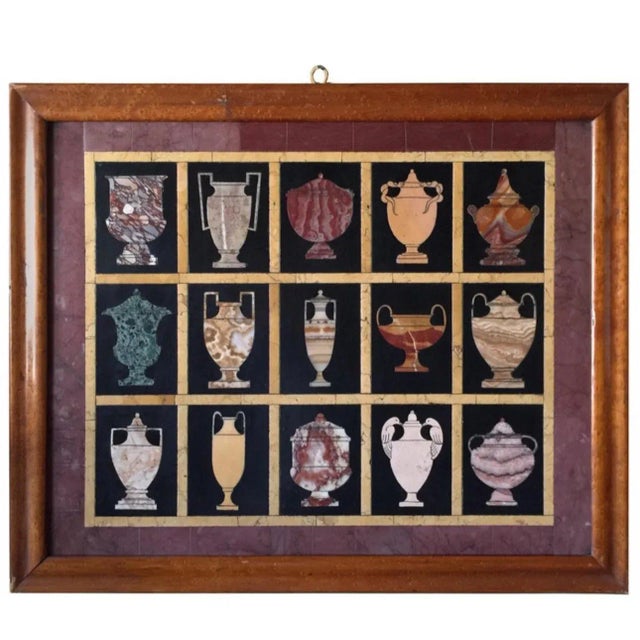 Italian, 20th century Each plaque containing 15 examples of vases/urns using different marbles for each, for a total of 30...