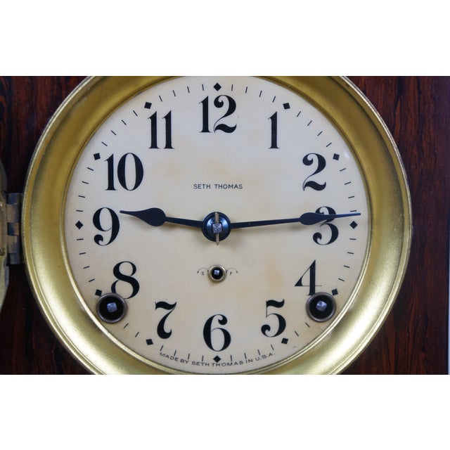 Seth Thomas Clock Company Antique Seth Thomas Dana Burl Walnut Adamantine Mantel Clock 11" For Sale - Image 4 of 17