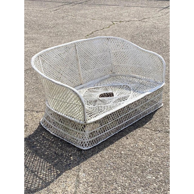 Vintage Russell Woodard Mid Century Modern Woven Spun Fiberglass White 54" Sofa. Item features clean modernist lines,...