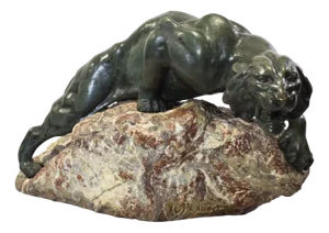 Giacomo Merculiano, Large Crouching Lioness, 20th Century, Bronze