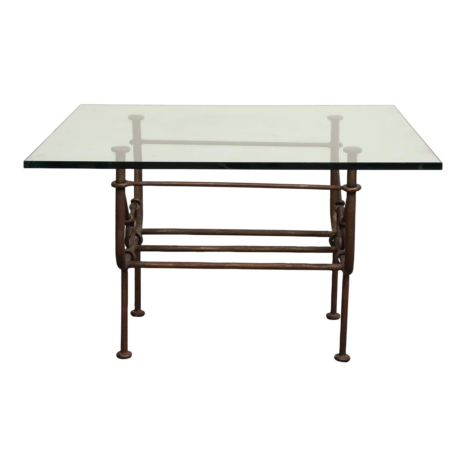 Vintage Giacometti Style Iron Coffee Table With Glass Top