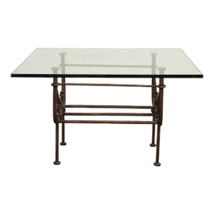 Vintage Giacometti Style Iron Coffee Table With Glass Top