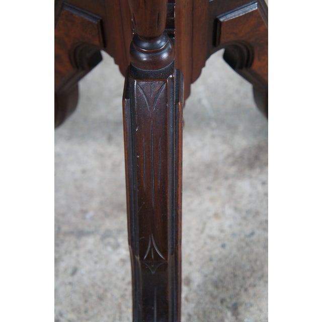 Wood Antique Victorian Eastlake Walnut Burl Carved Pedestal Table Sculpture Stand For Sale - Image 7 of 12