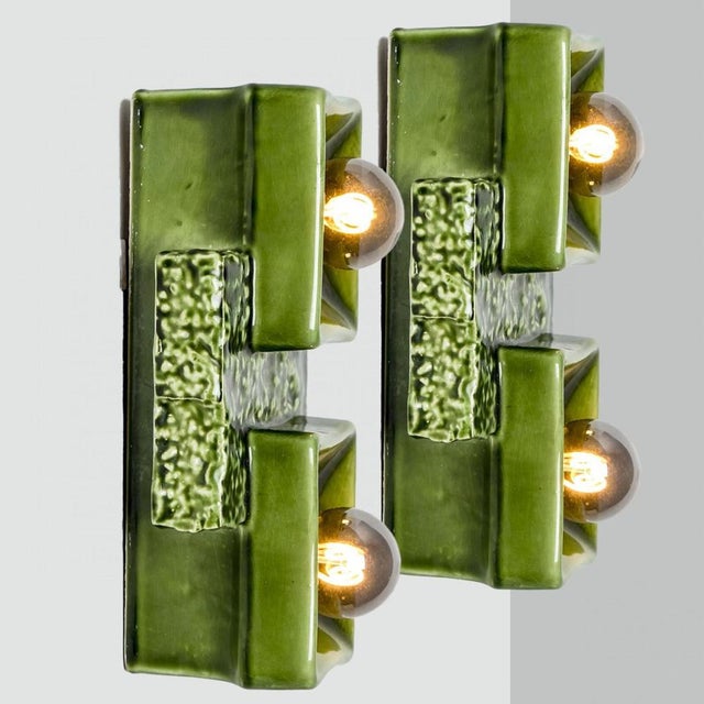 Green Textured Square Wall Light from Pan Ceramics, 1960s, 1970 For Sale - Image 13 of 16
