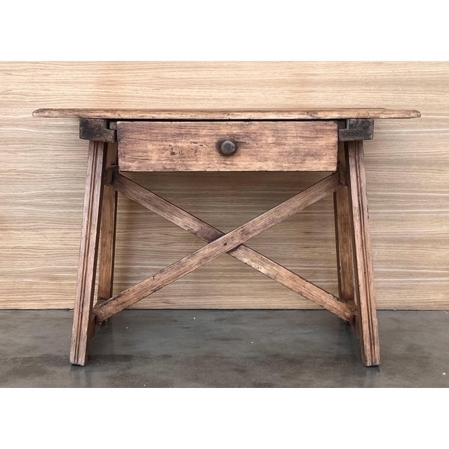 Early 20th Century French Oak Worktable Table with One Drawer, 1920s For Sale - Image 17 of 18