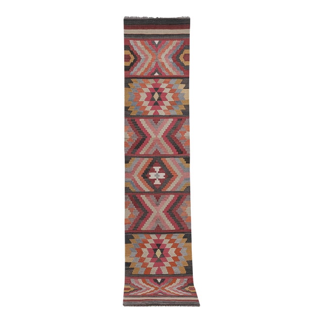 1960s Vintage Striped Turkish Kilim Runner 2'6'' X 11'9'' For Sale