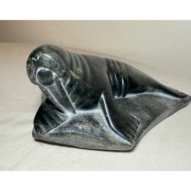 Large Vintage Carved Soapstone Canadian Walrus Seal Eskimo Sculpture Inuit 35451 For Sale - Image 11 of 12