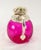 Unusual novelty claret jug modelled with a rams head spout Vibrant pink glass globular body with rich colour and smooth...