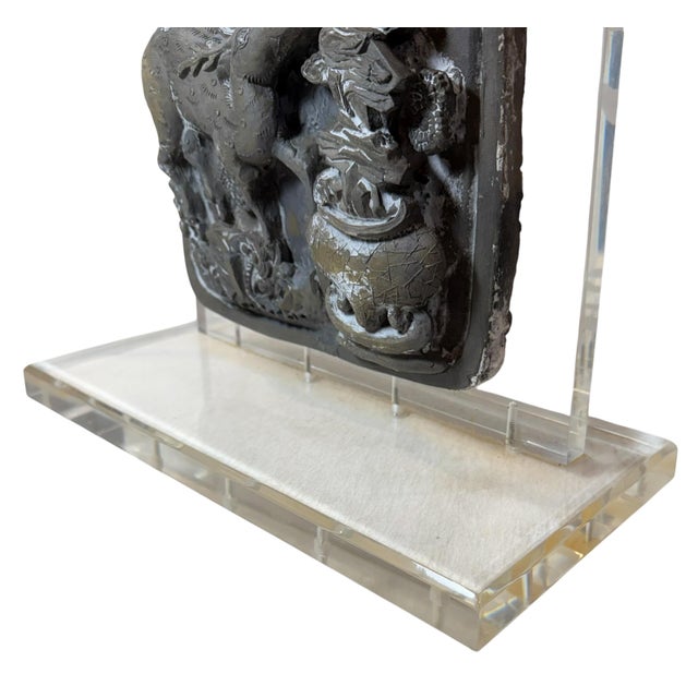 Early 18th Century Early 18th Century Chinese Stone Relief Carvings on Custom Lucite Stands - A Pair For Sale - Image 5 of 17