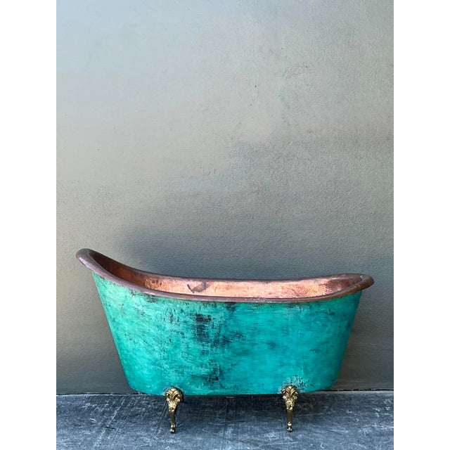 French Vintage Patinated Copper Tub For Sale - Image 3 of 12